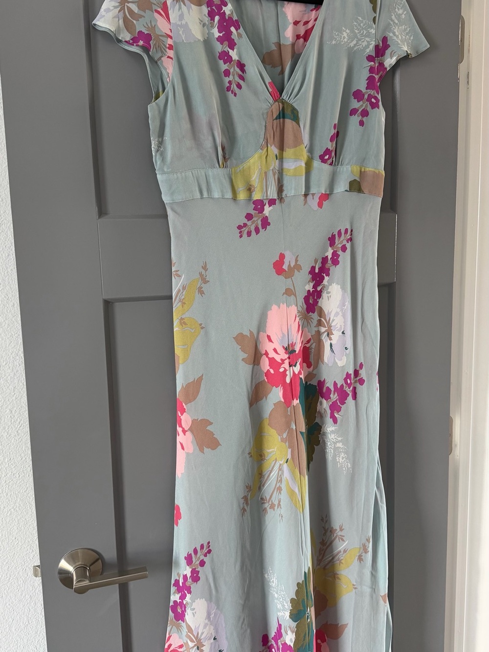 Boden Light Blue Tea Dress with Pink and Magenta Floral Print